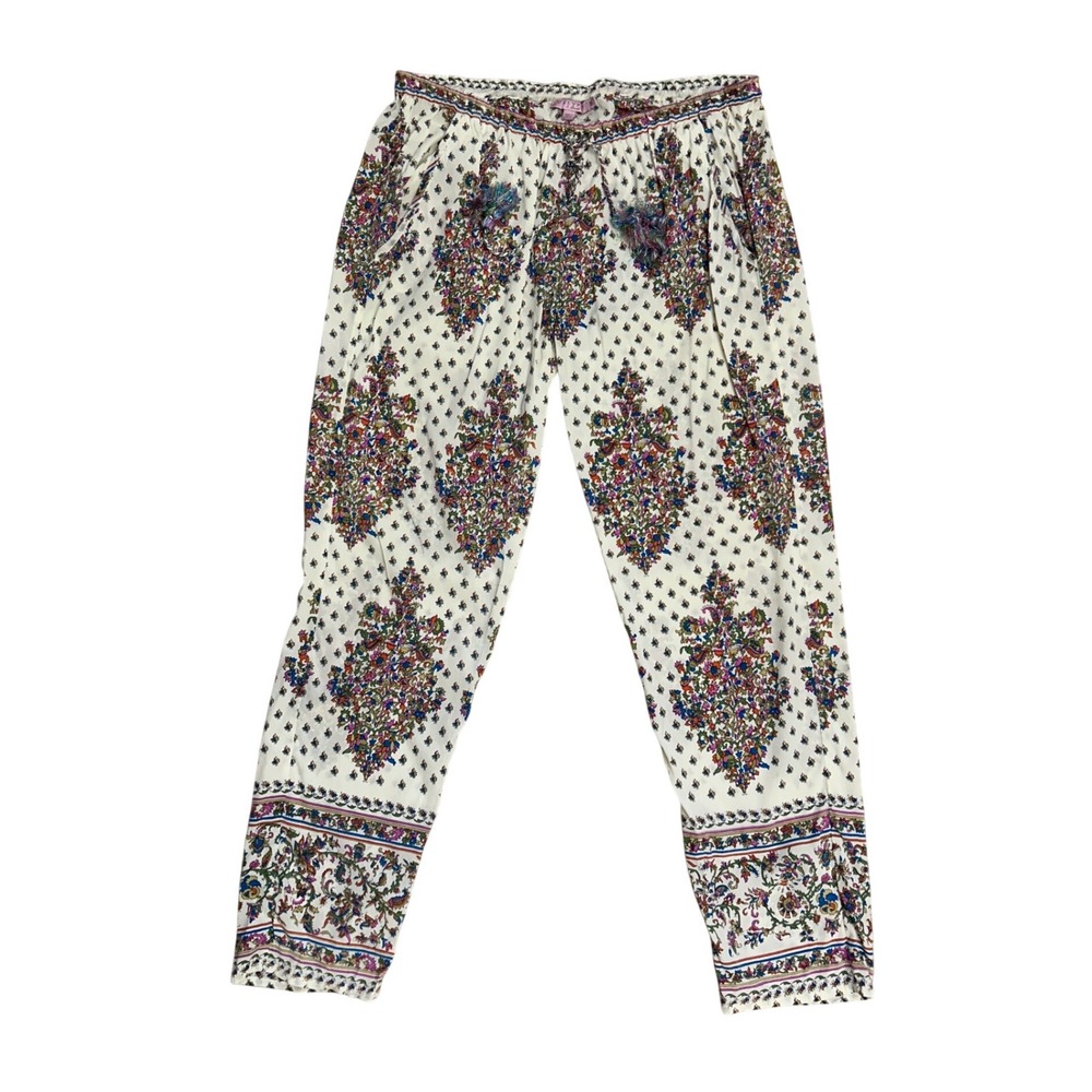 Calypso St Barth Silk Blend Boho Floral Paisley‎ Tassel Pants S hippie coastal